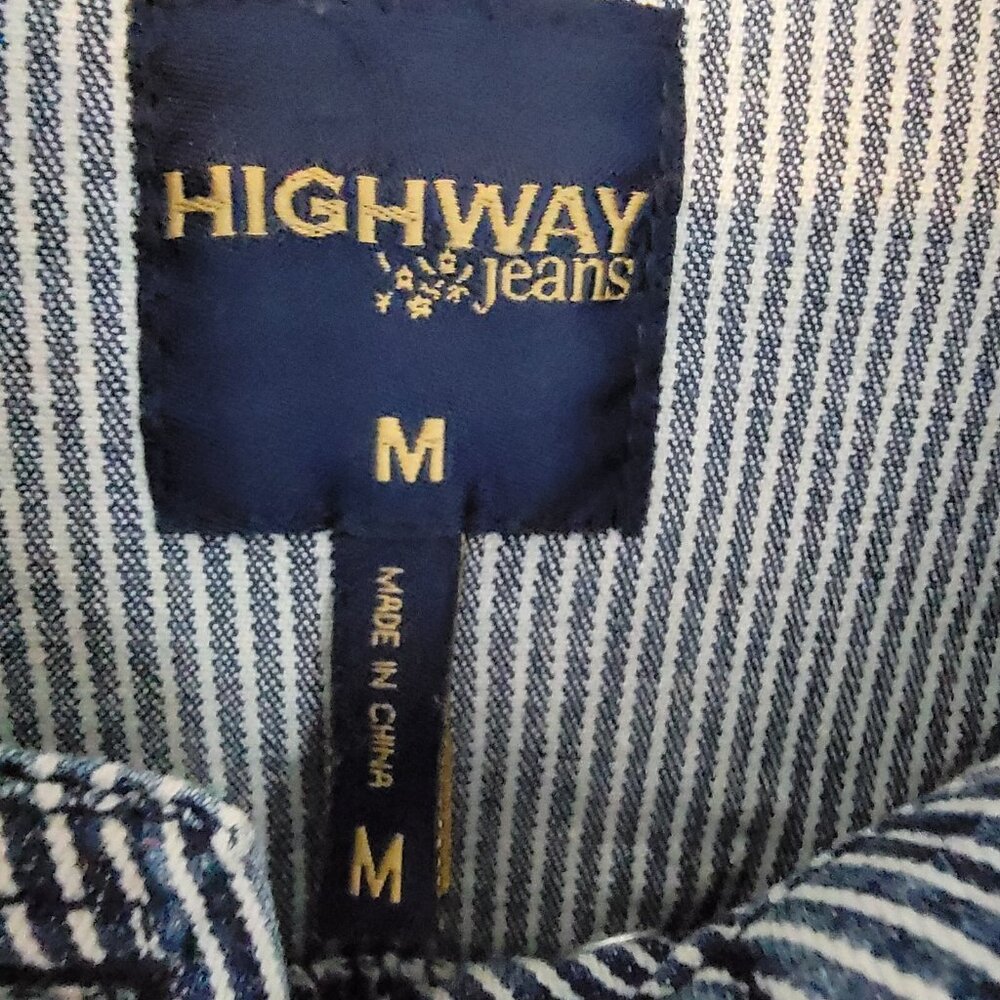 Highway Jeans Distressed Striped‎ Denim Jean Jacket Kids Size M Conductor Look - Picture 2 of 8